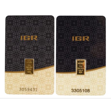 2 Turkish IGR 0.5 Gram Gold Bars w/ Original Assay